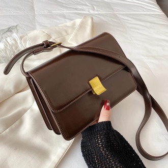 Small Solid Color PU Leather Crossbody Bag for Women 2021 Simple Branded Designer Shoulder Handbags Women's Trend Hand Bag