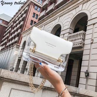 Small Women Transparent Bag Messenger Bags Flap Girls Chains Jelly Purses and Handbags Fashion Korean Shoulder Crossbodybags Sac