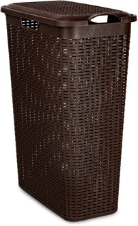 Smalle Wasmand met deksel Rotan - bruin - gevlochten kunststof - 48 liter - 27 x 46 x 60 cm