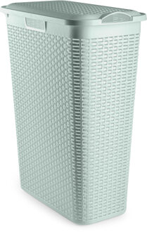 Smalle Wasmand met deksel Rotan - groen - gevlochten kunststof - 48 liter - 27 x 46 x 60 cm