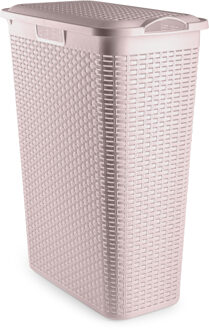 Smalle Wasmand met deksel Rotan - roze - gevlochten kunststof - 48 liter - 27 x 46 x 60 cm