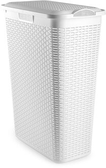 Smalle Wasmand met deksel Rotan - wit - gevlochten kunststof - 48 liter - 27 x 46 x 60 cm
