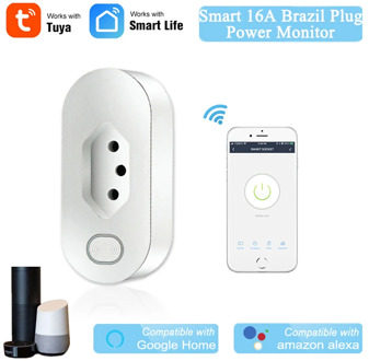 Smart BR Socket 16A WiFi Brazil Plug With Energy Monitoring Work With Alexa Echo Google Nest Tuya APP Wireless Control BR Outlet