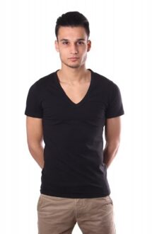 Smart Cotton Tee-Shirt V Neck - zwart -  Maat S