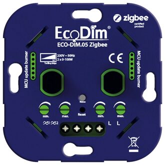 Smart Duo LED dimmer Zigbee Inbouw - 2x 0-100 Watt - Geschikt voor fase afsnijding - Min./Max. Instelbaar - ECO-DIM.05 Zigbee Blauw/groen
