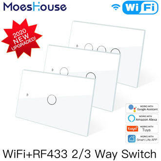 Smart Glass Panel Switch Smart Life/Tuya App Multi-Control Association, Voice Control with Alexa,Google Home,1/2/3 Gang