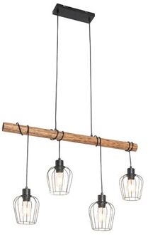 Smart hanglamp zwart met hout incl. 4 Wifi A60 - Stronk