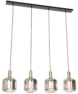 Smart hanglamp zwart met smoke glas 4-lichts incl. Wifi A60 - Goud