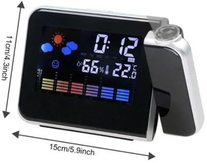 Smart Home Projection Digital Weather Station Time Projector LCD Snooze Alarm Clock Color Display w/ LED Backlight