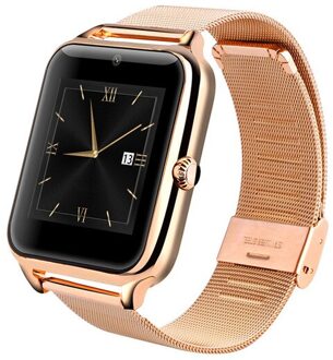 Smart Horloge Alarm Oproep Herinnering Sport Roestvrijstalen Horloge Ondersteuning Tf Sim Multi-Taal goud