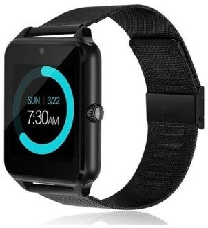 Smart Horloge Alarm Oproep Herinnering Sport Roestvrijstalen Horloge Ondersteuning Tf Sim Multi-Taal zwart