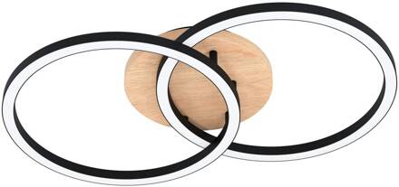 Smart LED plafondlamp Lomaltas-Z, 58 cm, 3800 lm zwart, licht hout