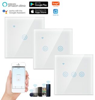 Smart Leven App Interruptor Smart Home 1/2/3/4 Bende Schakelaar Werk Voor Alexa, tuya Eu Wifi Schakelaar Met Glazen Paneel, Google Thuis wit 1