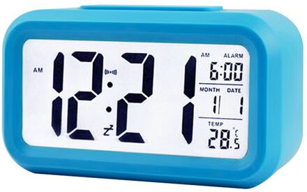 Smart Temperatuur Wekker Led Display Digitale Backlight Kalender Desktop Snooze Mute Elektronische Wekker Batterij blauw