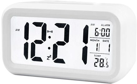 Smart Temperatuur Wekker Led Display Digitale Backlight Kalender Desktop Snooze Mute Elektronische Wekker Batterij wit