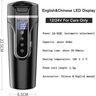 Smart Universele Reizen Verwarming Cup Water Fles Touch Auto Thermosfles Digitale Display Geïsoleerde Beker 12/24/220V nieuw 12-24V zwart