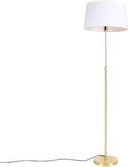 Smart vloerlamp goud met linnen kap wit 45 cm incl. Wifi A60