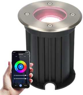 Smart WiFi LED Grondspot - Maisy - Rond - RVS 5.5W - RGBWW - IP67 straal waterdicht - 3 jaar garantie