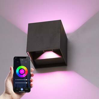 Smart WiFi LED Wandlamp Kansas - Zwart - 6 Watt - RGB+W - IP65