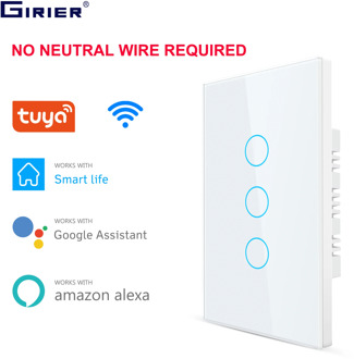 Smart Wifi Touch Switch No Neutral Wire Required Smart Home 1/2/3 Gang Light Switch 220V Support Alexa Tuya App 433RF Remote