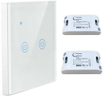 Smart Wireless Touch Schakelaar 1/2/3Gang 433Mhz Rf Lichtschakelaar Draadloze Panel Schakelaar Afstandsbediening 10A/1100W Zender Ontvanger 2 Gang 2 Receiver