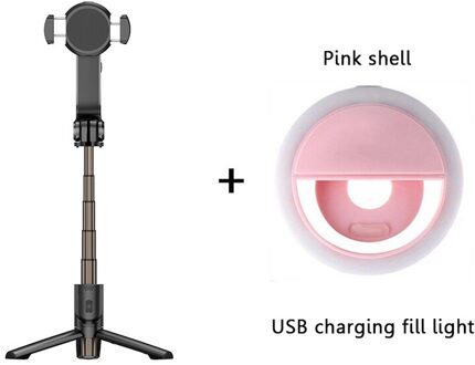 Smartphone Handheld Gimbal Stabilisatoren Selfie Stok Statief Anti-Shake Draadloze Bluetooth Afstandsbediening Uitschuifbare Opvouwbare S1 met roze licht