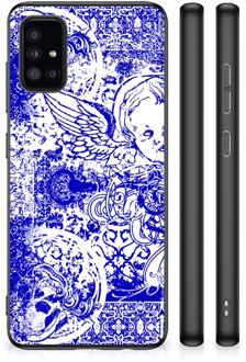 Smartphone Hoesje Samsung Galaxy A51 Back Case TPU Siliconen Hoesje met Zwarte rand Angel Skull Blue