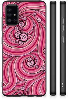 Smartphone Hoesje Samsung Galaxy A51 Back Case TPU Siliconen Hoesje met Zwarte rand Swirl Pink