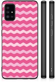 Smartphone Hoesje Samsung Galaxy A51 Bumper Hoesje met Zwarte rand Waves Pink