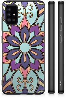 Smartphone Hoesje Samsung Galaxy A51 TPU Bumper met Zwarte rand Paarse Bloem