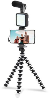 Smartphone Video Kit Clip Microfoon Led Licht Statief Voor Vlog Fotografie