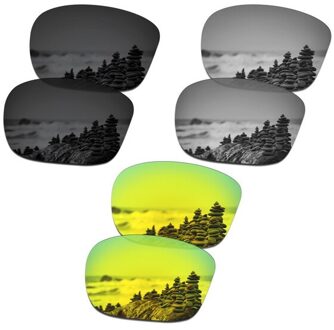SmartVLT 3 Pairs Gepolariseerde Zonnebril Vervanging Lenzen voor Oakley Sliver F Stealth Zwart en Zilver Titanium en 24 K Goud