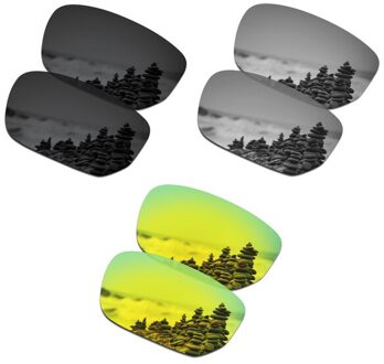 SmartVLT 3 Pairs Gepolariseerde Zonnebril Vervanging Lenzen voor Oakley Stijl Schakelaar Stealth Zwart en Zilver Titanium en 24 K Goud
