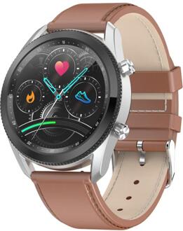 Smartwatch Mannen Full Touch Multi-Sport Modus Met L61 Smart Horloge Vrouwen Fitness Hartslagmeter Bluetooth Oproep Voor ios Android bruin belt