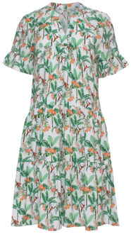 Smashed Lemon 23104 vrouwen vintage strandbloem jurk met korte mouwen | Wit - XL