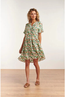 Smashed Lemon 23104 vrouwen vintage strandbloem jurk met korte mouwen | Wit - XS