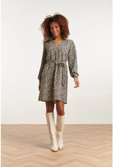 Smashed Lemon 23509 dames langemouw v-hals jurk | Zwart - S