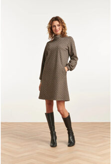 Smashed Lemon 23513 dames midi jurk met col vintage print | Zwart - XXXL