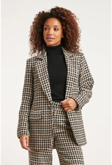 Smashed Lemon 23516 dames pied de poule fitted blazer | Zwart - XL