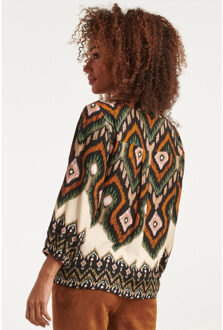 Smashed Lemon 23528 dames klassieke v-hals top met opvallende tribal print | Zwart