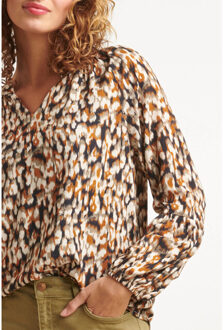 Smashed Lemon 23533 dames chique v-hals top met abstract animal print | Zwart - S