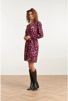 Smashed Lemon 23559 losjes gedrapeerde jurk met speelse dierenprint | Zwart - XXXL