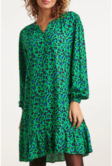 Smashed Lemon 23560 winter jurk losvallend jurk met levendige animal print | Groen