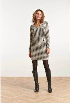 Smashed Lemon 23575 geruite jurk met v-halszakken | Zwart - XL