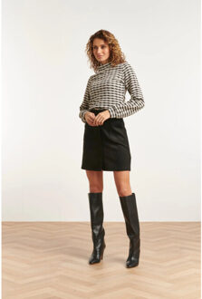 Smashed Lemon 23576 stijlvol geruit turtleneck top- | Zwart - XXXL