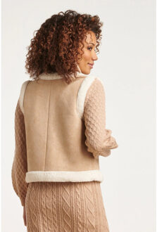 Smashed Lemon 23580 suede vest met faux fur | Beige
