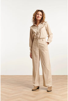 Smashed Lemon 23583 boho western corduroy blouse met ruffle | Ecru - XXXL