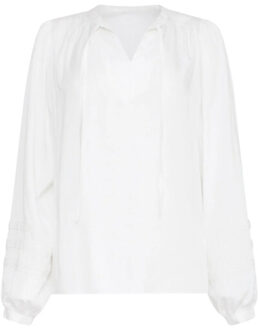 Smashed Lemon 23586 stijlvolle te v-hals top met pofmouwen | Wit