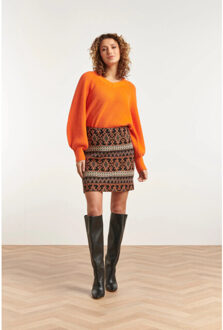 Smashed Lemon 23592 korte pencil rok met tribale borduurwerk | Veelkleurig