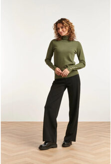 Smashed Lemon 23600 basic green turtleneck | Bruin/groen - XS